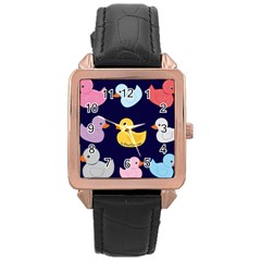 Duck Pattern Rose Gold Leather Watch 