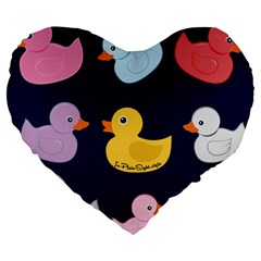 Duck Pattern Large 19  Premium Flano Heart Shape Cushions by NerdySparkleGoth