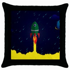 Rocket Halftone Astrology Astronaut Throw Pillow Case (black) by Bangk1t