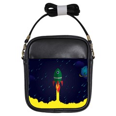 Rocket Halftone Astrology Astronaut Girls Sling Bag by Bangk1t