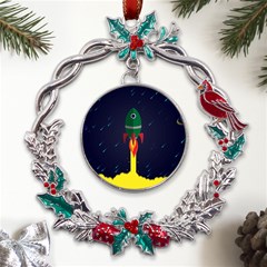 Rocket Halftone Astrology Astronaut Metal X mas Wreath Holly Leaf Ornament by Bangk1t