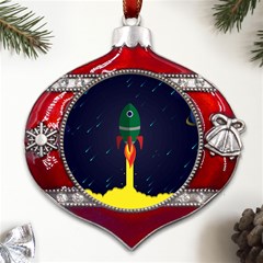 Rocket Halftone Astrology Astronaut Metal Snowflake And Bell Red Ornament by Bangk1t