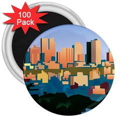 City Buildings Urban Dawn 3  Magnets (100 Pack) by Bangk1t