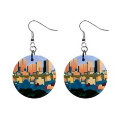 City Buildings Urban Dawn Mini Button Earrings by Bangk1t