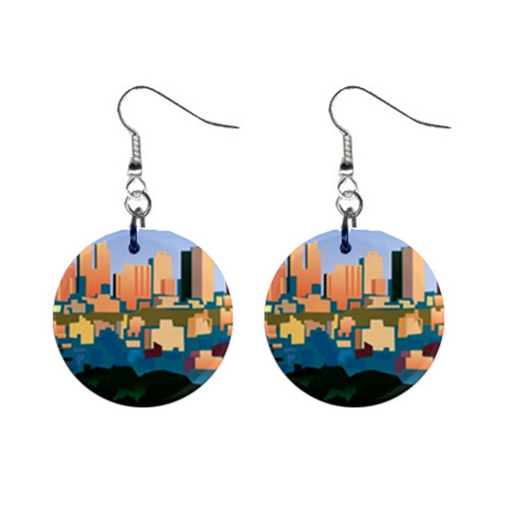 City Buildings Urban Dawn Mini Button Earrings