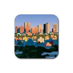 City Buildings Urban Dawn Rubber Coaster (square) by Bangk1t