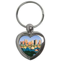 City Buildings Urban Dawn Key Chain (heart) by Bangk1t