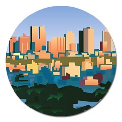 City Buildings Urban Dawn Magnet 5  (round) by Bangk1t