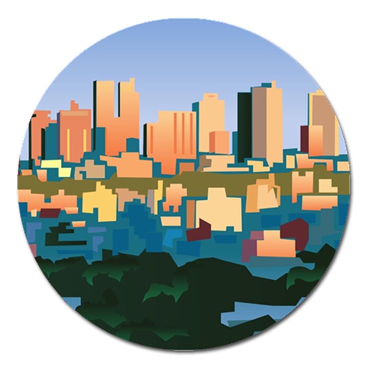 City Buildings Urban Dawn Magnet 5  (Round)