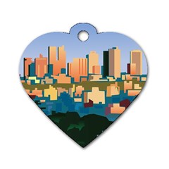 City Buildings Urban Dawn Dog Tag Heart (two Sides) by Bangk1t