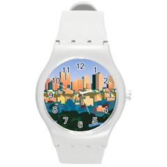 City Buildings Urban Dawn Round Plastic Sport Watch (m) by Bangk1t