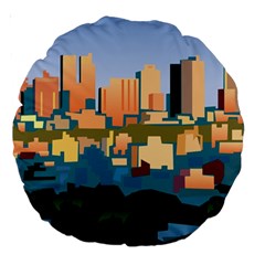 City Buildings Urban Dawn Large 18  Premium Round Cushions by Bangk1t