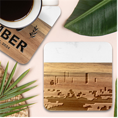 City Buildings Urban Dawn Marble Wood Coaster (square) by Bangk1t