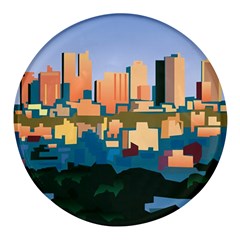 City Buildings Urban Dawn Round Glass Fridge Magnet (4 Pack) by Bangk1t