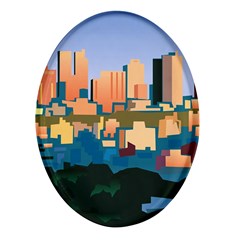 City Buildings Urban Dawn Oval Glass Fridge Magnet (4 Pack) by Bangk1t