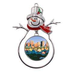 City Buildings Urban Dawn Metal Snowman Ornament by Bangk1t