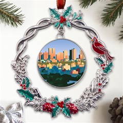 City Buildings Urban Dawn Metal X mas Wreath Holly Leaf Ornament by Bangk1t