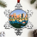 City Buildings Urban Dawn Metal Small Snowflake Ornament Front