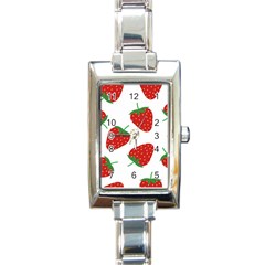 Seamless Pattern Fresh Strawberry Rectangle Italian Charm Watch by Bangk1t