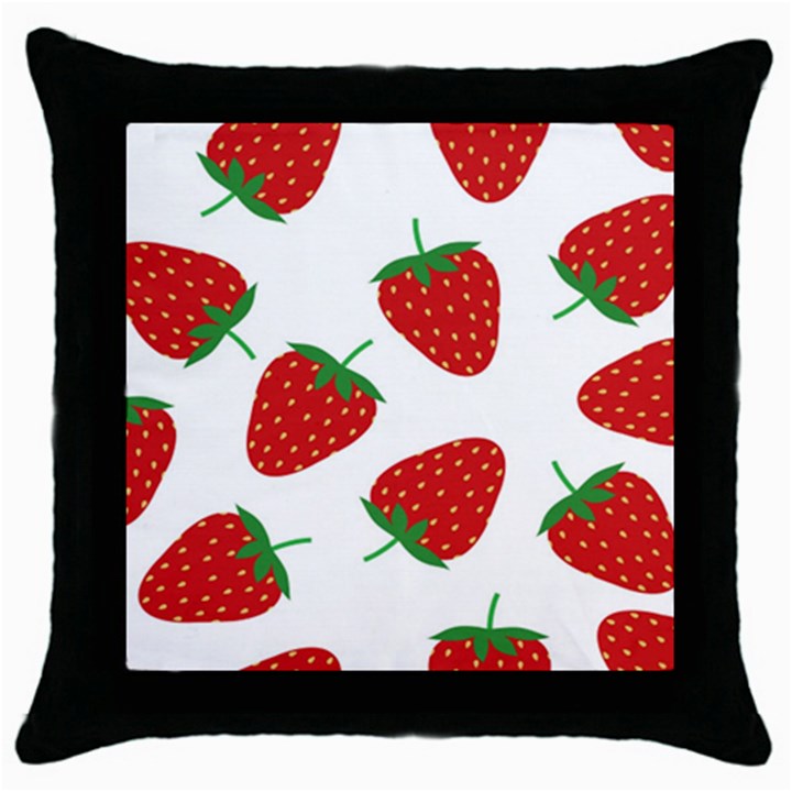 Seamless Pattern Fresh Strawberry Throw Pillow Case (Black)