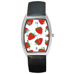 Seamless Pattern Fresh Strawberry Barrel Style Metal Watch by Bangk1t