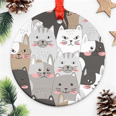 Cute Cats Seamless Pattern Ornament (round) by Bangk1t