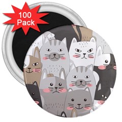 Cute Cats Seamless Pattern 3  Magnets (100 Pack) by Bangk1t