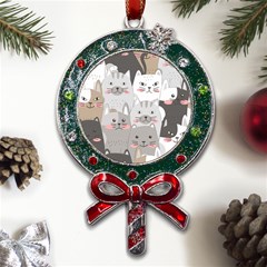 Cute Cats Seamless Pattern Metal X mas Lollipop With Crystal Ornament by Bangk1t