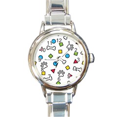 Dog Paw Seamless Pattern Footprint Bone Round Italian Charm Watch by Bangk1t