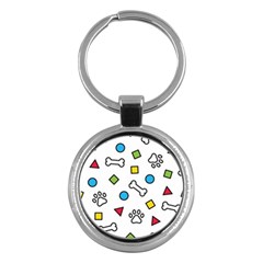 Dog Paw Seamless Pattern Footprint Bone Key Chain (round) by Bangk1t