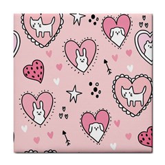 Cartoon Cute Valentines Day Doodle Heart Love Flower Seamless Pattern Vector Tile Coaster by Bangk1t