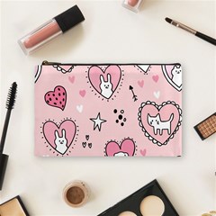 Cartoon Cute Valentines Day Doodle Heart Love Flower Seamless Pattern Vector Cosmetic Bag (medium) by Bangk1t