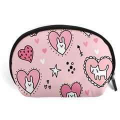 Cartoon Cute Valentines Day Doodle Heart Love Flower Seamless Pattern Vector Accessory Pouch (large) by Bangk1t