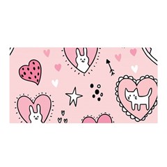 Cartoon Cute Valentines Day Doodle Heart Love Flower Seamless Pattern Vector Satin Wrap 35  X 70  by Bangk1t