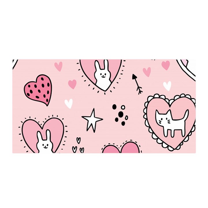 Cartoon Cute Valentines Day Doodle Heart Love Flower Seamless Pattern Vector Satin Wrap 35  x 70 