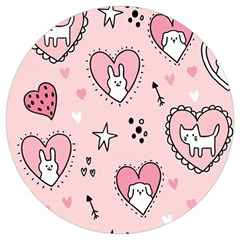 Cartoon Cute Valentines Day Doodle Heart Love Flower Seamless Pattern Vector Round Trivet by Bangk1t