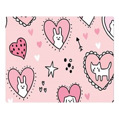 Cartoon Cute Valentines Day Doodle Heart Love Flower Seamless Pattern Vector Premium Plush Fleece Blanket (large) by Bangk1t