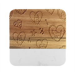 Cartoon Cute Valentines Day Doodle Heart Love Flower Seamless Pattern Vector Marble Wood Coaster (square) by Bangk1t