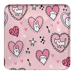 Cartoon Cute Valentines Day Doodle Heart Love Flower Seamless Pattern Vector Square Glass Fridge Magnet (4 Pack) by Bangk1t