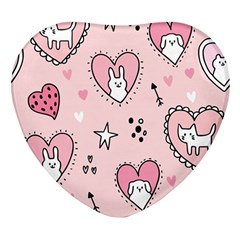 Cartoon Cute Valentines Day Doodle Heart Love Flower Seamless Pattern Vector Heart Glass Fridge Magnet (4 Pack) by Bangk1t