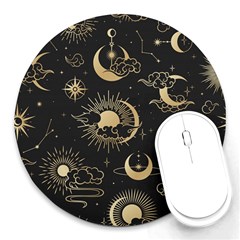 Asian Seamless Pattern With Clouds Moon Sun Stars Vector Collection Oriental Chinese Japanese Korean Round Mousepad by Bangk1t