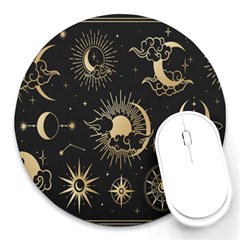 Asian-set With Clouds Moon-sun Stars Vector Collection Oriental Chinese Japanese Korean Style Round Mousepad by Bangk1t