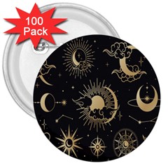 Asian-set With Clouds Moon-sun Stars Vector Collection Oriental Chinese Japanese Korean Style 3  Buttons (100 Pack)  by Bangk1t