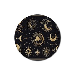 Asian-set With Clouds Moon-sun Stars Vector Collection Oriental Chinese Japanese Korean Style Rubber Round Coaster (4 Pack) by Bangk1t