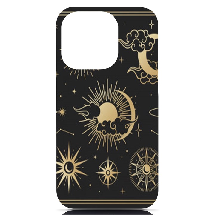 Asian-set With Clouds Moon-sun Stars Vector Collection Oriental Chinese Japanese Korean Style iPhone 14 Pro Black UV Print Case