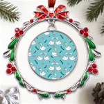 Elegant Swan Pattern Design Metal X mas Wreath Ribbon Ornament Front