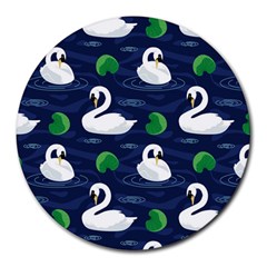 Swan Pattern Elegant Design Round Mousepad by Bangk1t