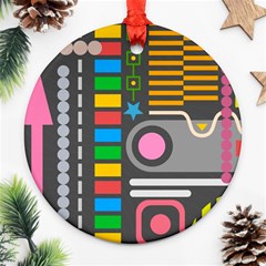 Pattern Geometric Abstract Colorful Arrows Lines Circles Triangles Ornament (round) by Bangk1t