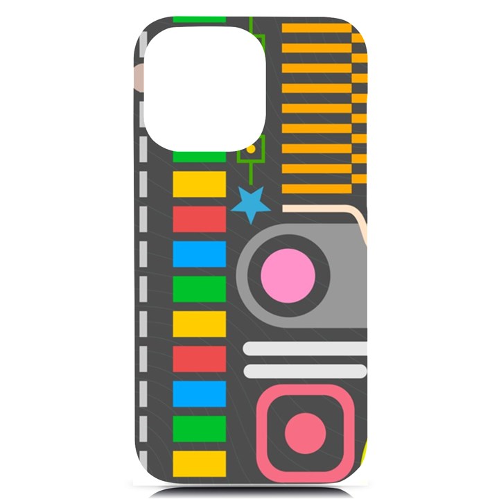 Pattern Geometric Abstract Colorful Arrows Lines Circles Triangles iPhone 14 Pro Max Black UV Print Case