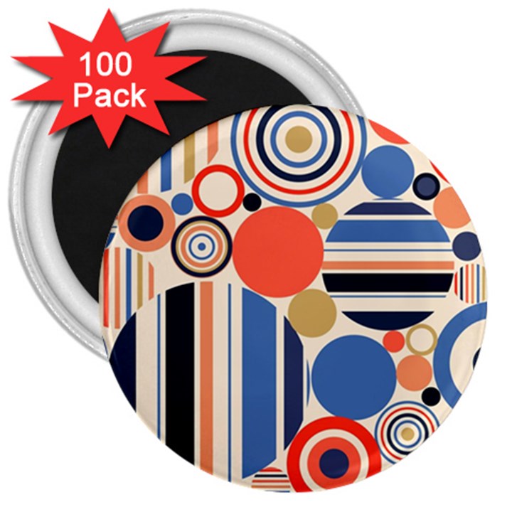 Geometric Abstract Pattern Colorful Flat Circles Decoration 3  Magnets (100 pack)